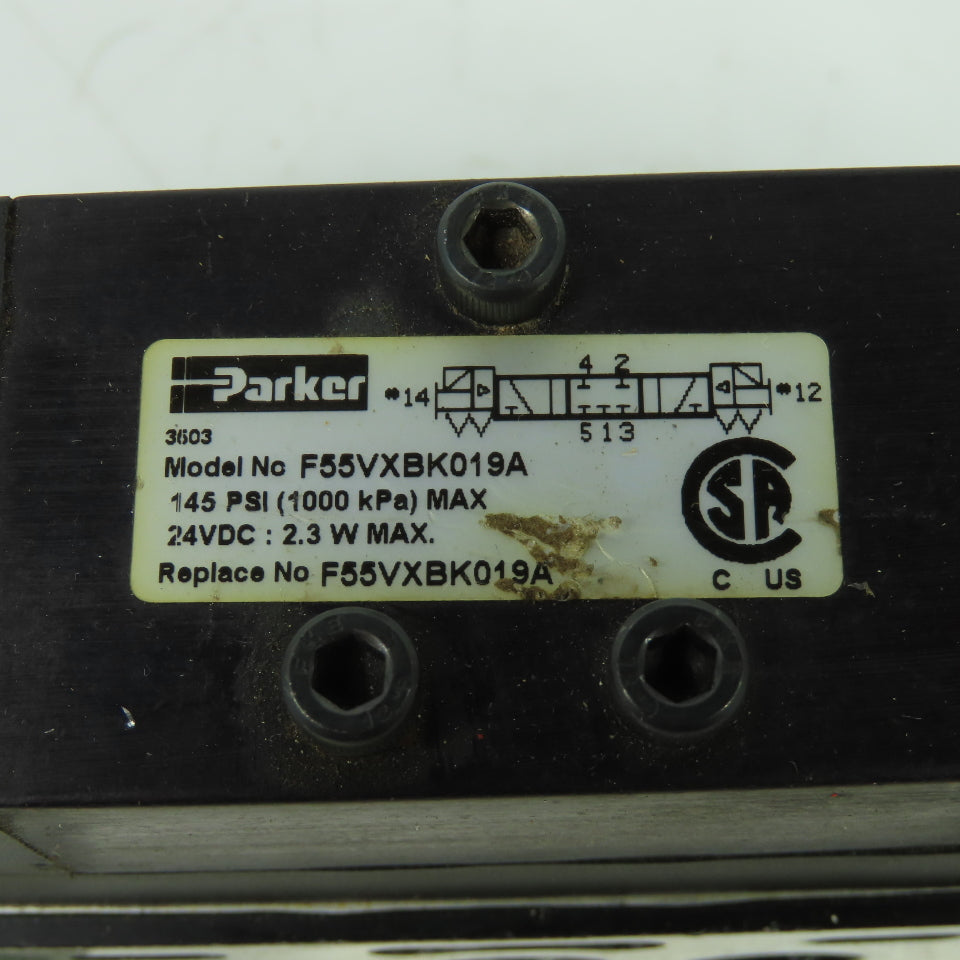 Parker F55VXBK019A 24VDC Pneumatic Solenoid Valve W/ Manifold 145 PSI 2.3W