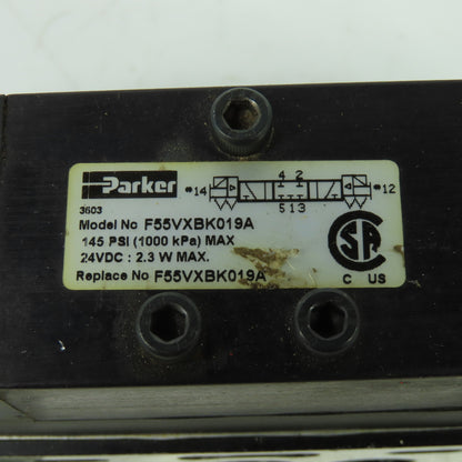 Parker F55VXBK019A 24VDC Pneumatic Solenoid Valve W/ Manifold 145 PSI 2.3W