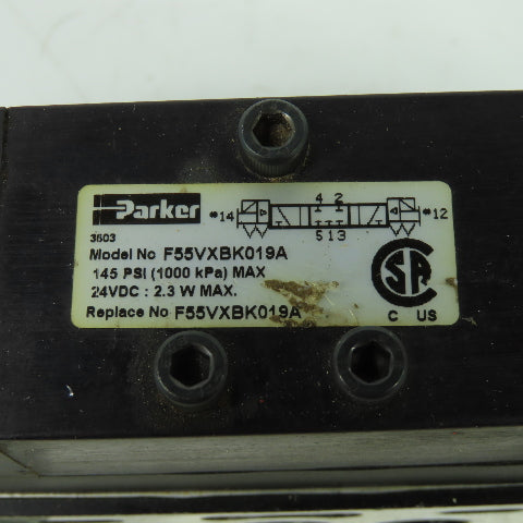Parker F55VXBK019A 24VDC Pneumatic Solenoid Valve W/ Manifold 145 PSI 2.3W