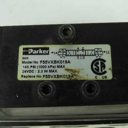 Parker F55VXBK019A 24VDC Pneumatic Solenoid Valve W/ Manifold 145 PSI 2.3W