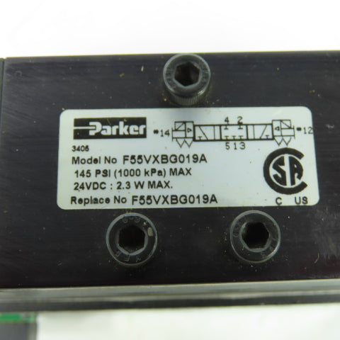 Parker F55VXBG019A 24VDC Pneumatic Solenoid Valve W/Manifold 145 PSI 2.3W