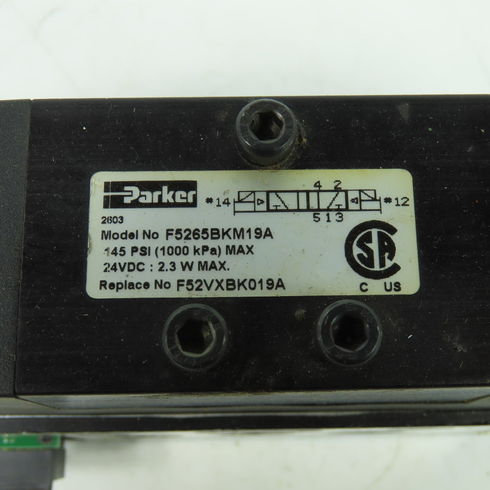 Parker F52VXBK019A 24VDC Pneumatic Solenoid Valve W/Manifold 145 PSI 2.3W