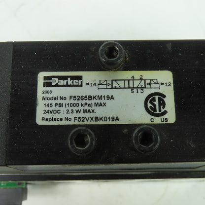 Parker F52VXBK019A 24VDC Pneumatic Solenoid Valve W/Manifold 145 PSI 2.3W