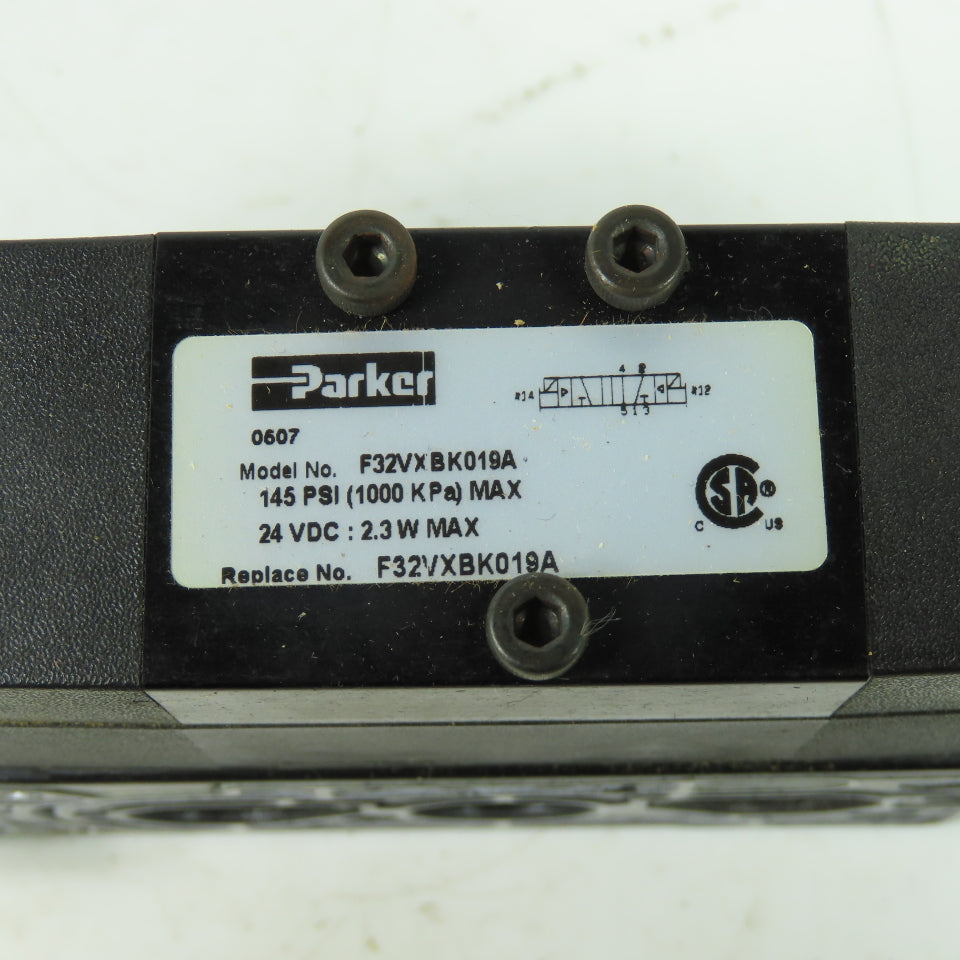 Parker F32VXBK019A 24VDC Pneumatic Solenoid Valve W/Manifold 145 PSI 2.3W