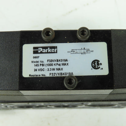 Parker F32VXBK019A 24VDC Pneumatic Solenoid Valve W/Manifold 145 PSI 2.3W