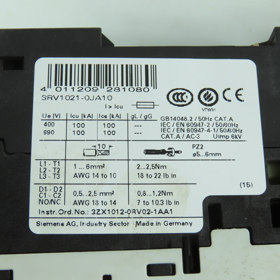 Siemens 3RV1021-0JA10 Motor Starter Protector Circuit Breaker 0.7-1.0A Lot Of 2