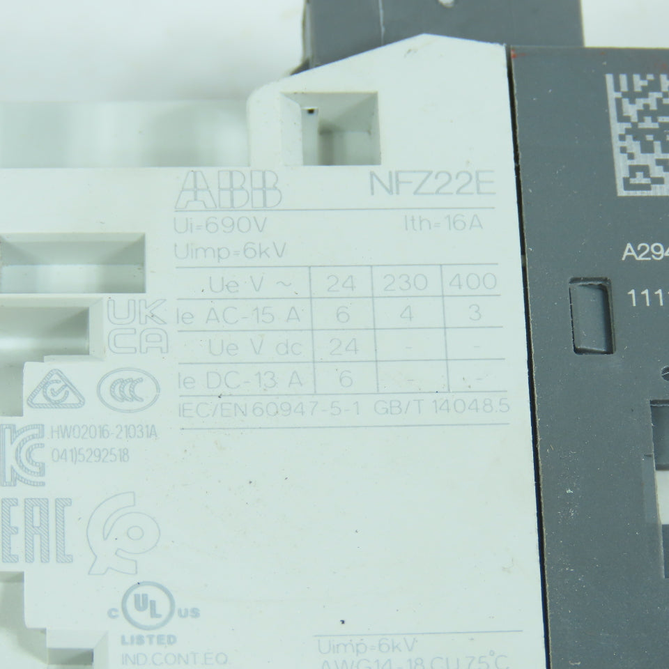 ABB NFZ22E-21 Contactor Relay 400V 16A 24-60VDC Coil W/ CA4-10 Aux Blocks (4)
