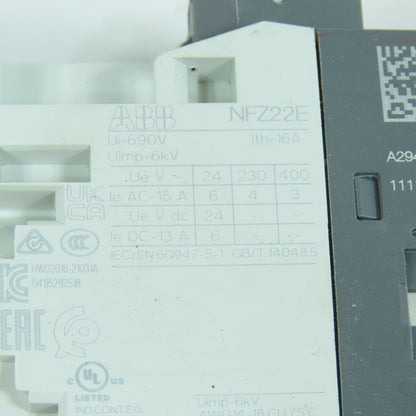 ABB NFZ22E-21 Contactor Relay 400V 16A 24-60VDC Coil W/ CA4-10 Aux Blocks (4)