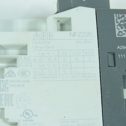 ABB NFZ22E-21 Contactor Relay 400V 16A 24-60VDC Coil W/ CA4-10 Aux Blocks (4)