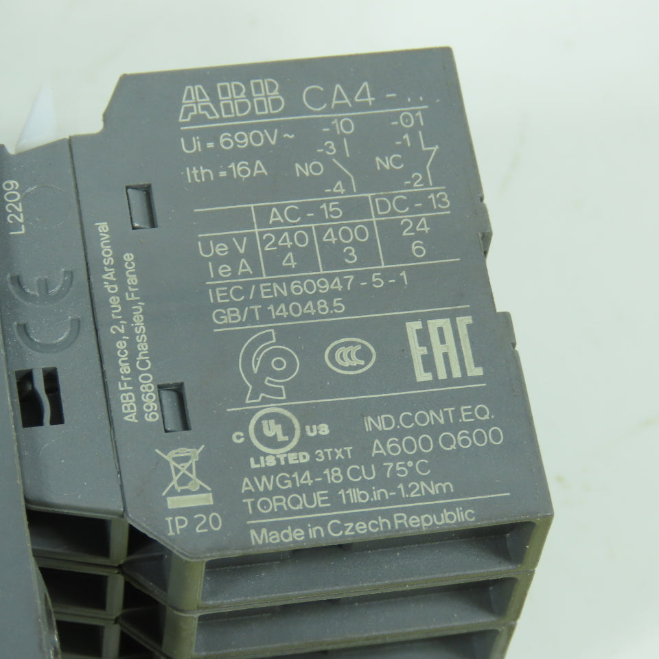 ABB NFZ22E-21 Contactor Relay 400V 16A 24-60VDC Coil W/ CA4-10 Aux Blocks (4)