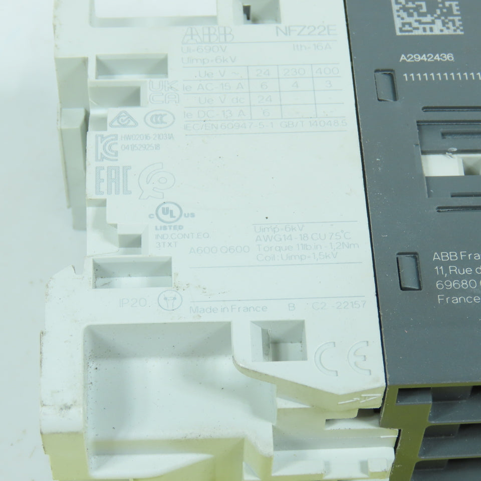ABB NFZ22E-21 Contactor Relay 400V 16A 24-60VDC Coil W/ CA4-10 Aux Blocks (4)
