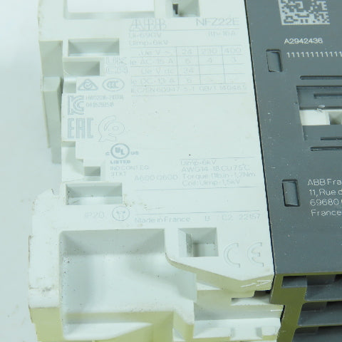 ABB NFZ22E-21 Contactor Relay 400V 16A 24-60VDC Coil W/ CA4-10 Aux Blocks (4)