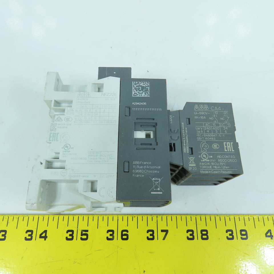 ABB NFZ22E-21 Contactor Relay 400V 16A 24-60VDC Coil W/ CA4-10 Aux Blocks (4)