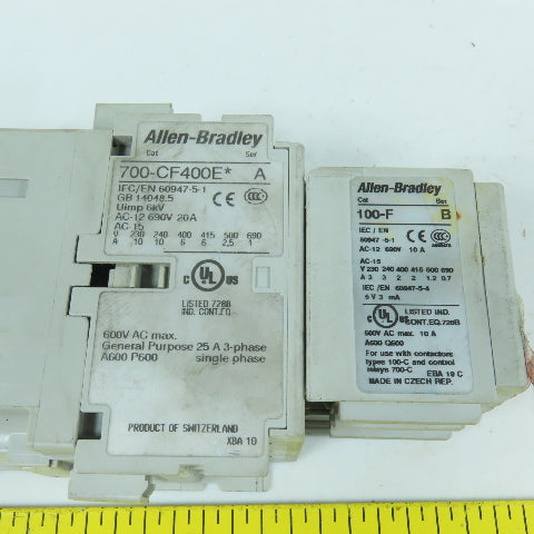 Allen Bradley 700-CF400E* Ser A 600V 25A Contactor Relay 24VDC Coil W/ 100-F Aux