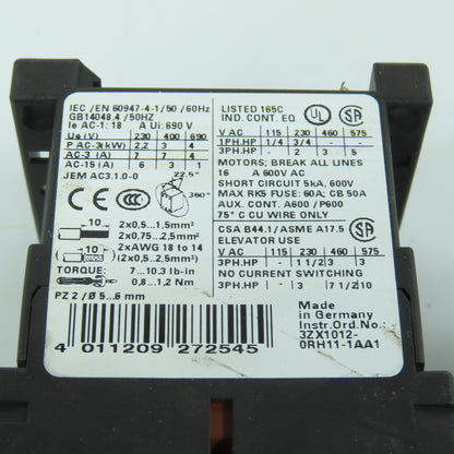 Siemens 3RT1015-1BB41 Sirius 20A 600V Contactor 24V DC Coil 1/4 - 5HP Lot Of 2