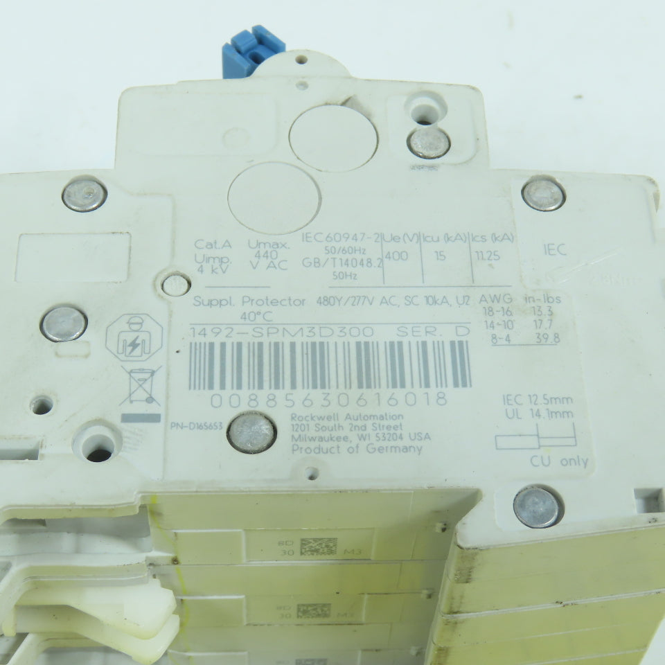 Allen Bradley 1492-SPM3D300 MCB 30A Circuit Breaker 3-Pole 440VAC Max