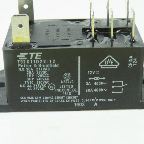 Potter & Brumfield T92S11D22-12 30A Power Relay 12VDC Lot Of 3