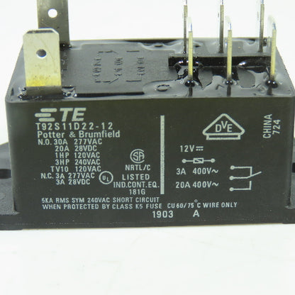 Potter & Brumfield T92S11D22-12 30A Power Relay 12VDC Lot Of 3