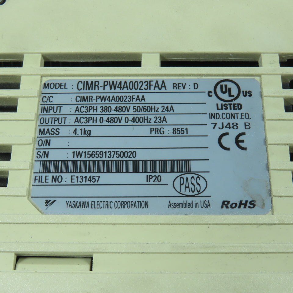 Yaskawa CIMR-PW4A0023FAA P1000 23A Variable Frequency Drive 380-480V 3PH 400HZ