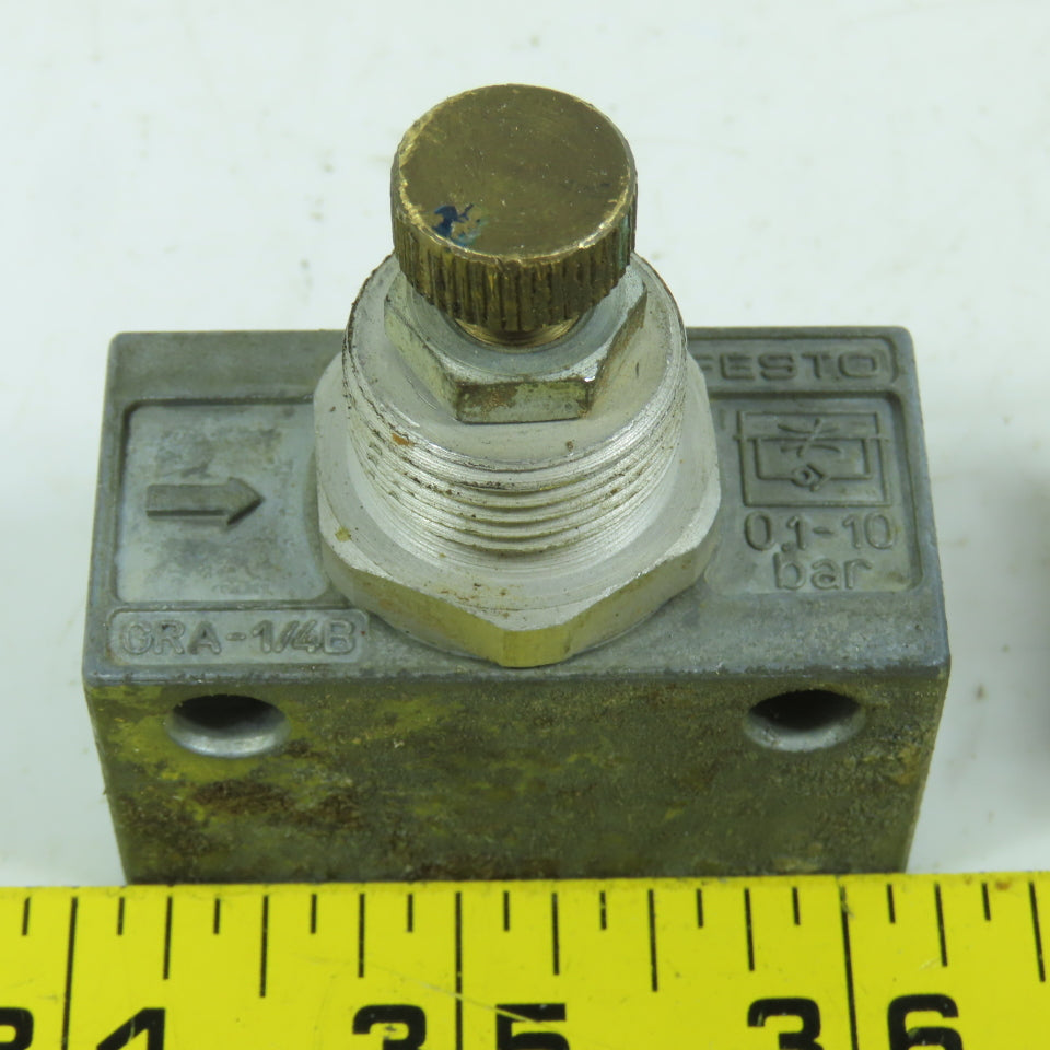 Festo GRA-1/4B One-Way Pneumatic Flow Control Valve 0.1-10 Bar 1/4" Lot Of 2