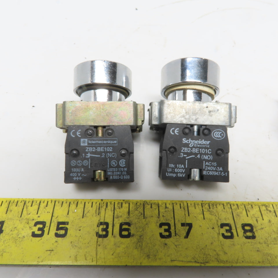 Schneider Momentary Black Push Button W/N.O. Contactor Lot of 6