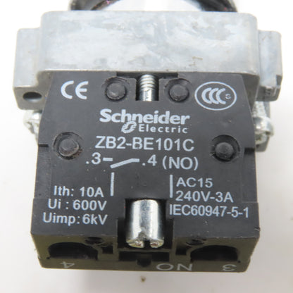 Schneider 2 Position Maintain Black Switch W/N.O. ZB2-BE101C Contact Lot of 2