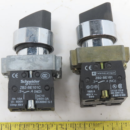 Schneider 2 Position Maintain Black Switch W/N.O. ZB2-BE101C Contact Lot of 2