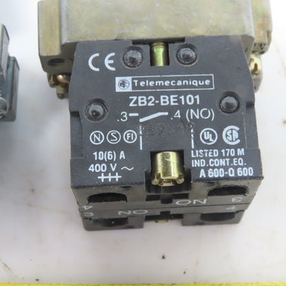 Schneider 2 Position Maintain Black Switch W/N.O. ZB2-BE101C Contact Lot of 2