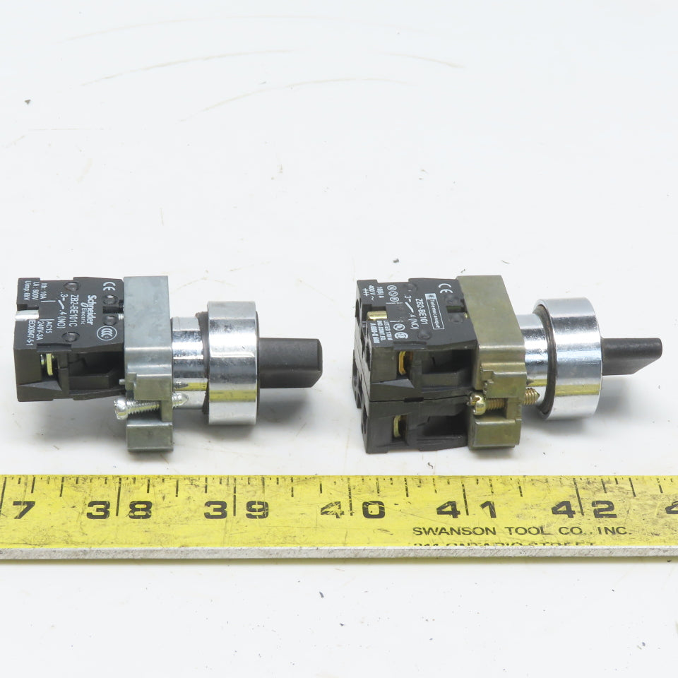 Schneider 2 Position Maintain Black Switch W/N.O. ZB2-BE101C Contact Lot of 2