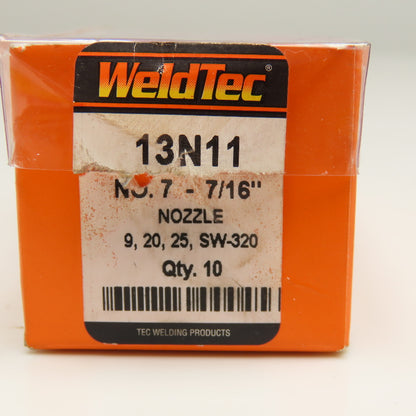 WeldTec 13N11 No. 7 7/16" Alumina Nozzle 9, 20, 25, SW-320 Lot Of 10