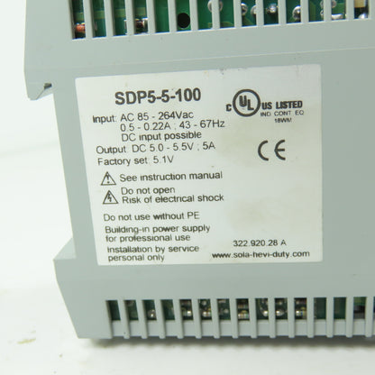 Sola SDP5-5-100 AC-DC Power Supply 85-264VAC Input 24VDC Out 5A