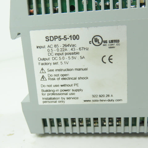 Sola SDP5-5-100 AC-DC Power Supply 85-264VAC Input 24VDC Out 5A