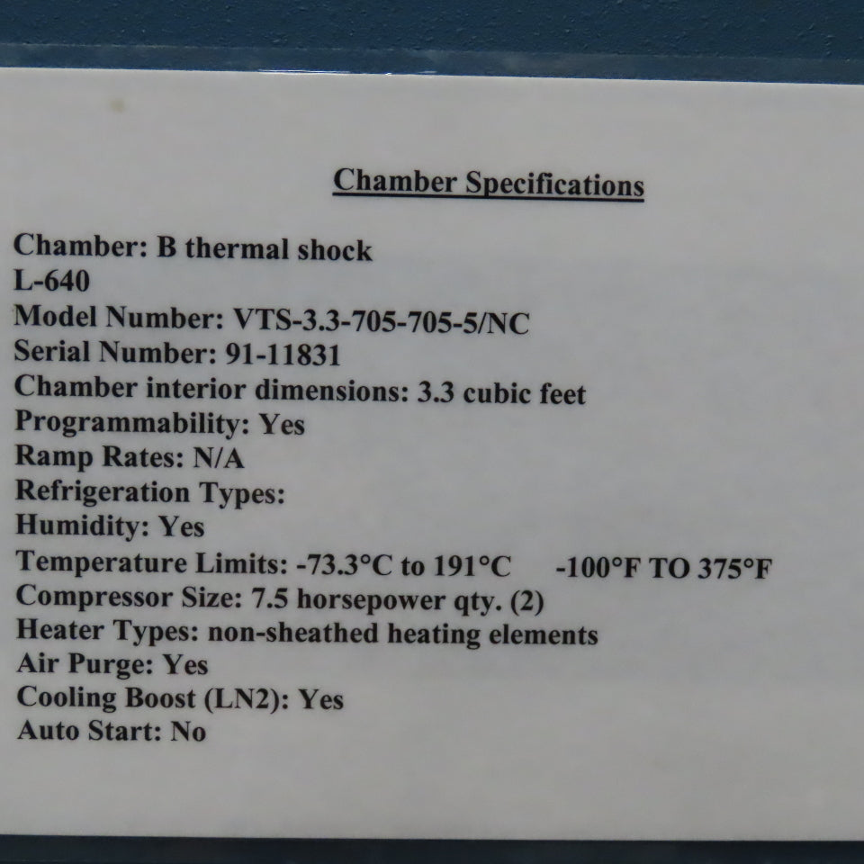 Cincinnati Sub-Zero VTS-3.3 Air To Air Thermal Shock Chamber -100°F To 375°F