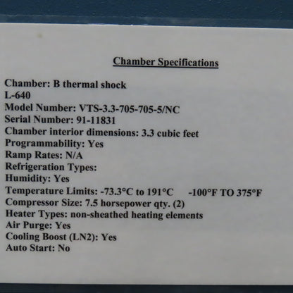 Cincinnati Sub-Zero VTS-3.3 Air To Air Thermal Shock Chamber -100°F To 375°F