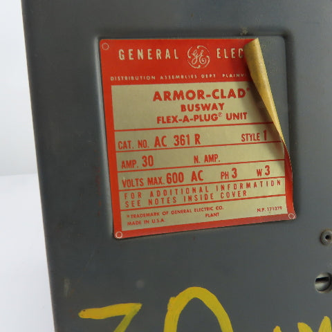 General Electric AC361R 30A 600V Fusible Bus Plug Switch 3PH 3W (Needs Spring)