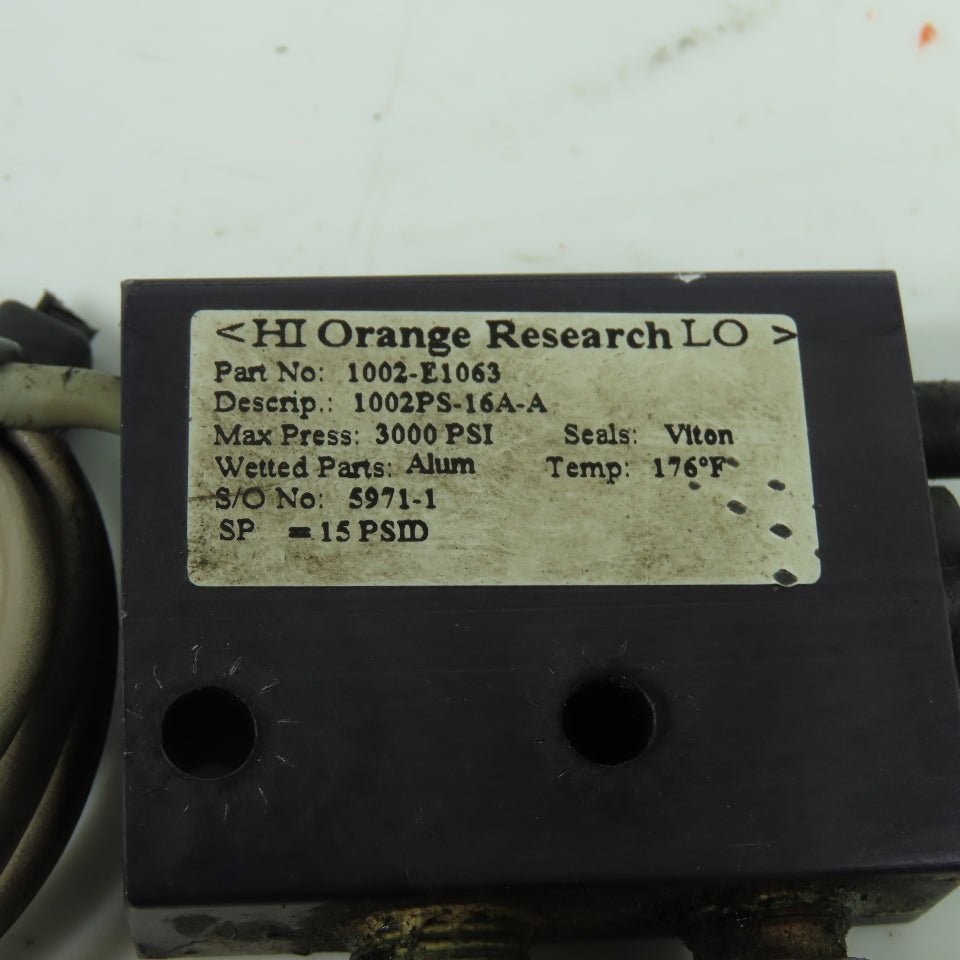 Orange Research 1002PS-16A-A 3000PSI Pressure Switch SP=15PSID 125VAC 0.7A