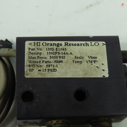 Orange Research 1002PS-16A-A 3000PSI Pressure Switch SP=15PSID 125VAC 0.7A