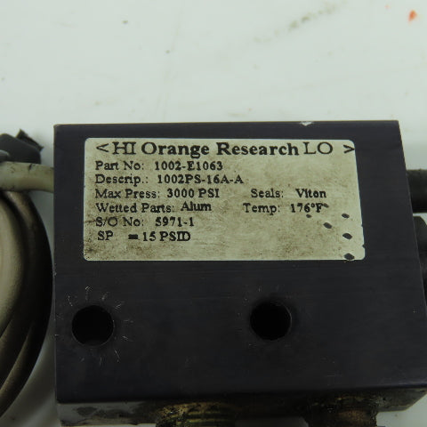 Orange Research 1002PS-16A-A 3000PSI Pressure Switch SP=15PSID 125VAC 0.7A