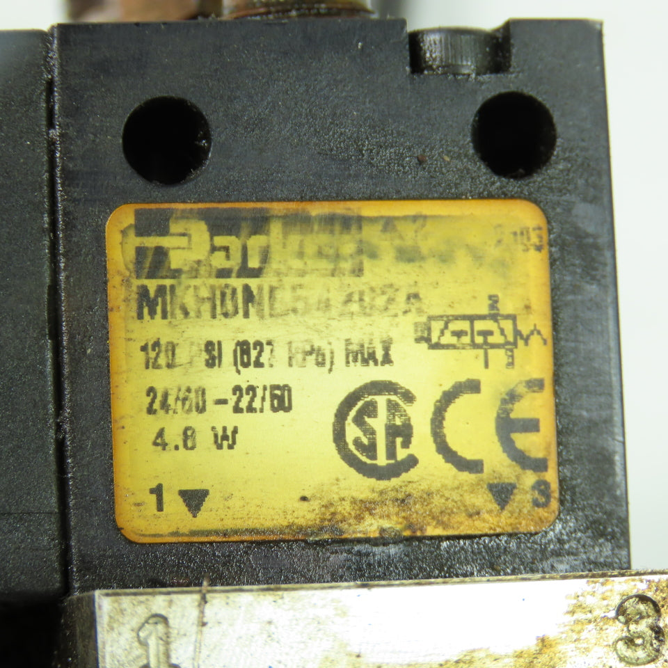 Parker MKH0NB54202A Solenoid Valve Manifold Assembly 120PSI 24VDC Coil