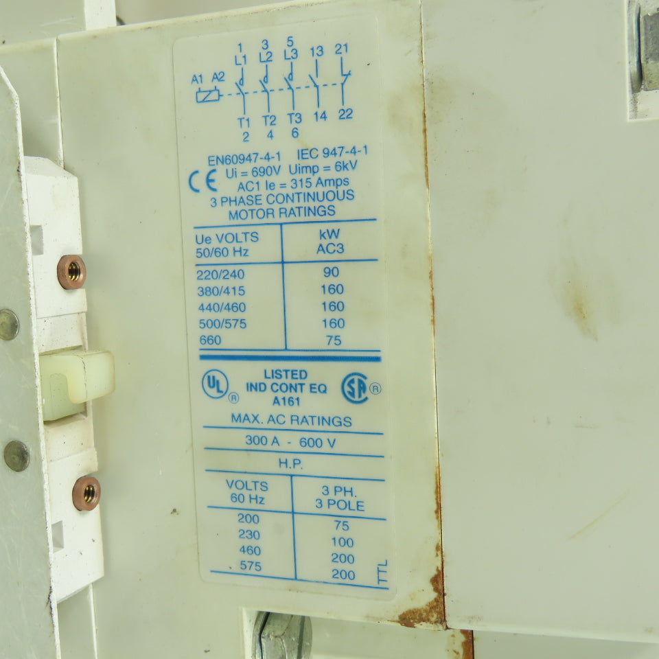 Cutler-Hammer CE15SN3 600VAC 300A Motor Starter 3Ph 120V Coil