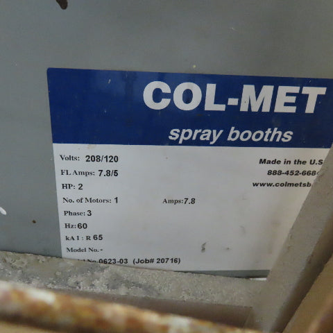 Col-Met 8' x 90" Deep Inside Up Draft Spray Booth 10' Tall
