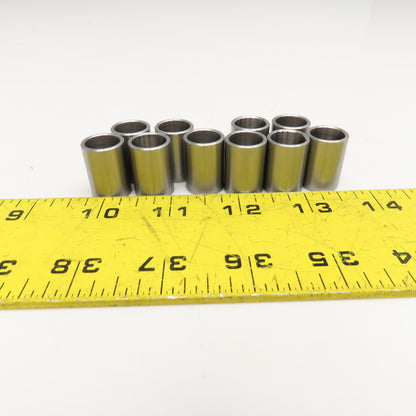 1/2" ID x 5/8" OD x 1" Long Mild Steel Spacer Roller Sleeve Lot Of 10