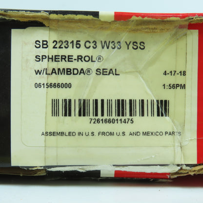 McGill SB 22315 C3 W33 YSS Sphere-Rol Spherical Roller Bearing 75mm ID 160mm OD
