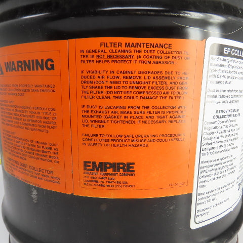 Empire 10 Gallon EF Dust Fume Collector 120V Single Phase 7' Hose Tested