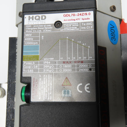 HQD GDL70-24Z/9.0 Air Cooled ATC Spindle Motor 380V 3Ph 12000RPM 400Hz