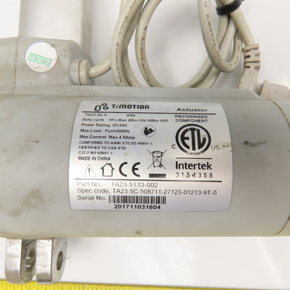 TiMotion TA23-5C-9 Medical Lift Linear Actuator 24VDC 5000Nm Push 28" OAL