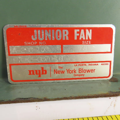 New York Blower Junior Fan Pressure Blower Size 78 7-1/2" Wheel 500CFM (No Motor