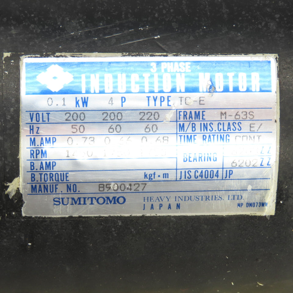 Sumitomo TC-E HMV01-207 0.1kW Inline Gear Motor Reducer 220V 3PH 40.6 RPM Output
