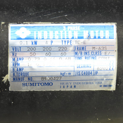 Sumitomo TC-E HMV01-207 0.1kW Inline Gear Motor Reducer 220V 3PH 40.6 RPM Output