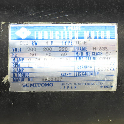 Sumitomo TC-E HMV01-207 0.1kW Inline Gear Motor Reducer 220V 3PH 40.6 RPM Output